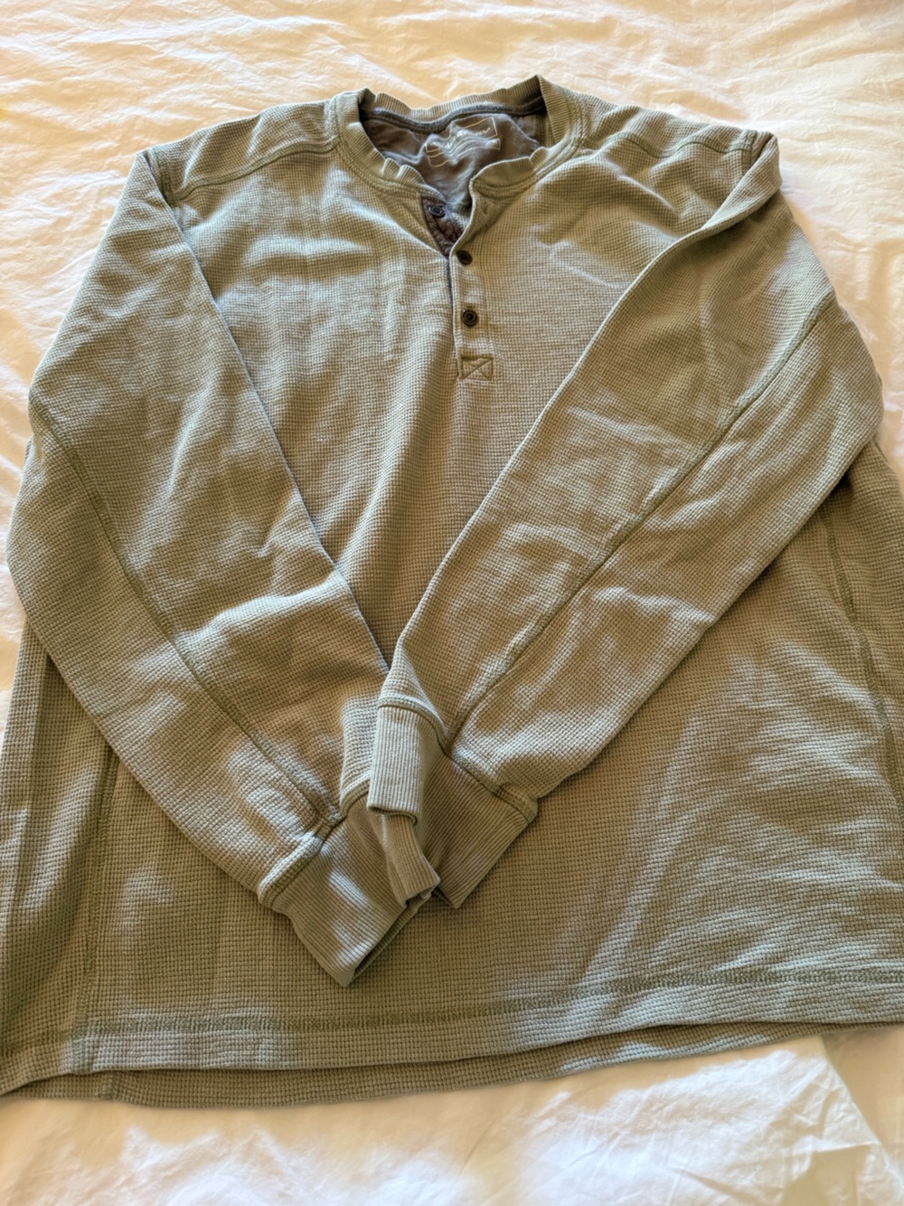Eddie Bauer Long Sleeve Waffle Knit Henley - Sage Green